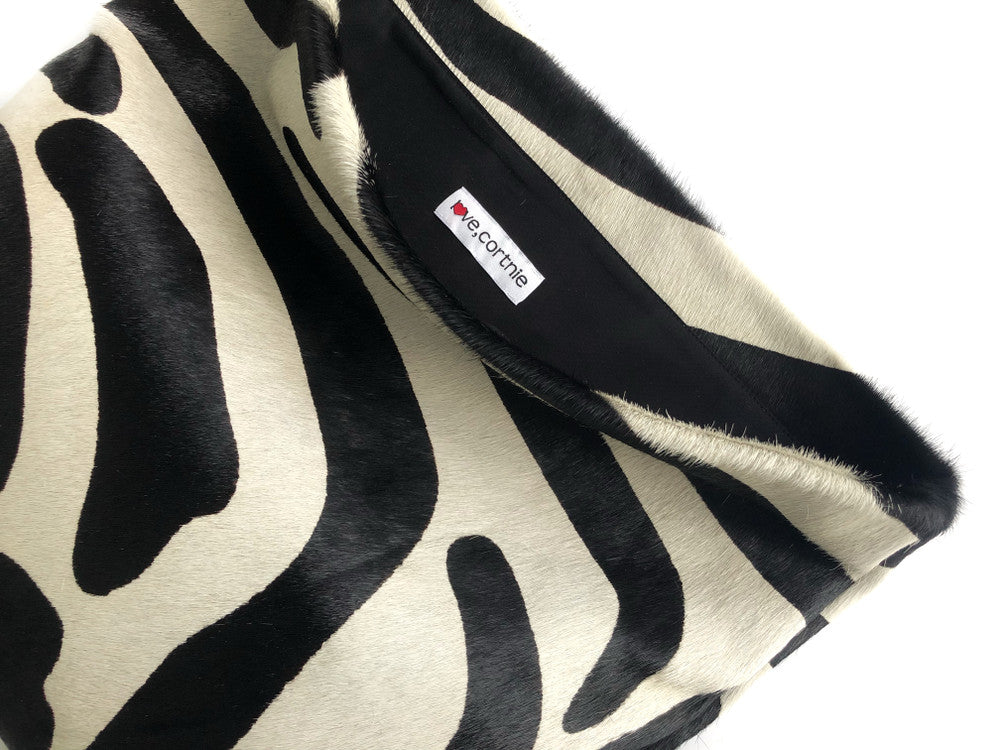 Black & Off-White Zebra Calf Hair Roll Down Clutch