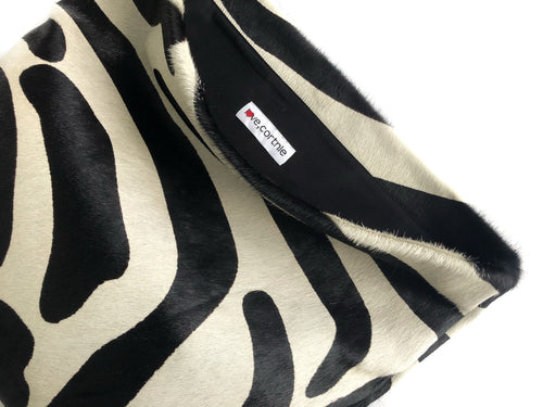 Black & Off-White Zebra Calf Hair Roll Down Clutch