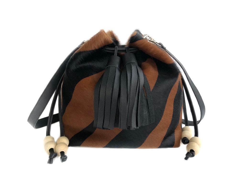 Boxie Calf Hair Bucket  Bag - Black & Brown Zebra