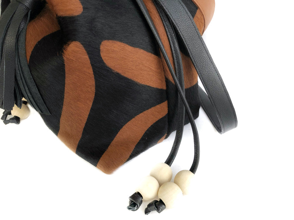 Boxie Calf Hair Bucket  Bag - Black & Brown Zebra