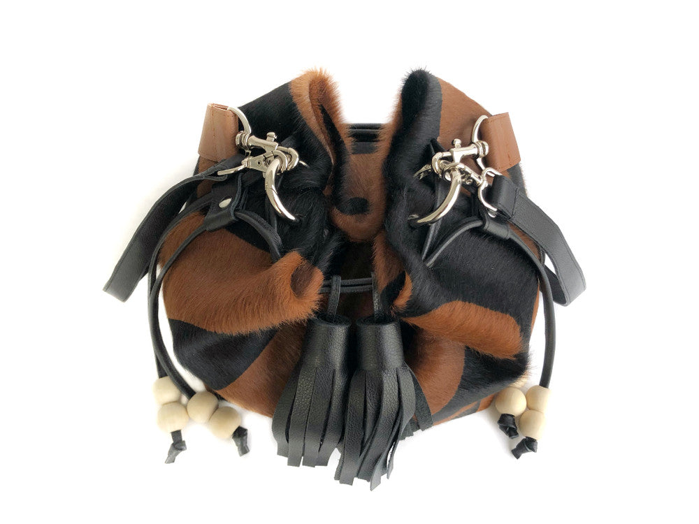 Boxie Calf Hair Bucket  Bag - Black & Brown Zebra