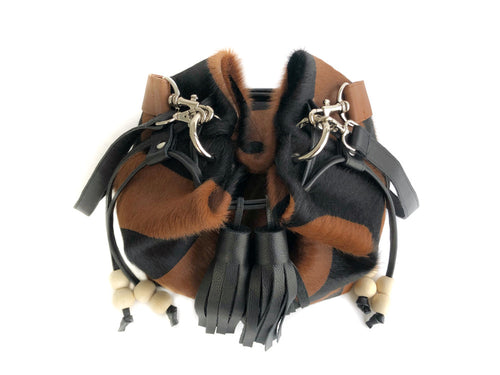 Boxie Calf Hair Bucket  Bag - Black & Brown Zebra
