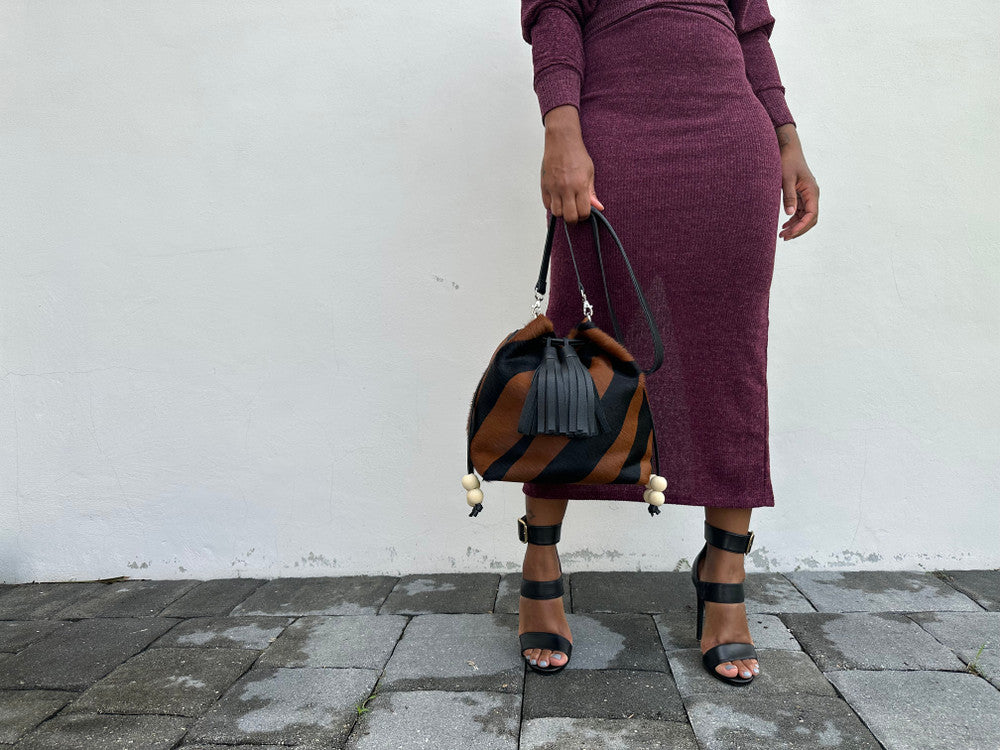 Boxie Calf Hair Bucket  Bag - Black & Brown Zebra