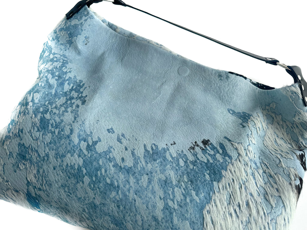 NEW! Delta Shoulder Bag - Baby Blue, Black & White Acid Wash Calf Hair