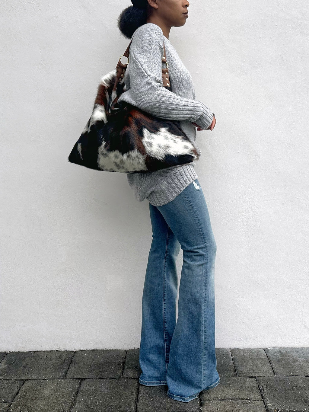 Delta Shoulder Bag - Tri-Color Cow Print