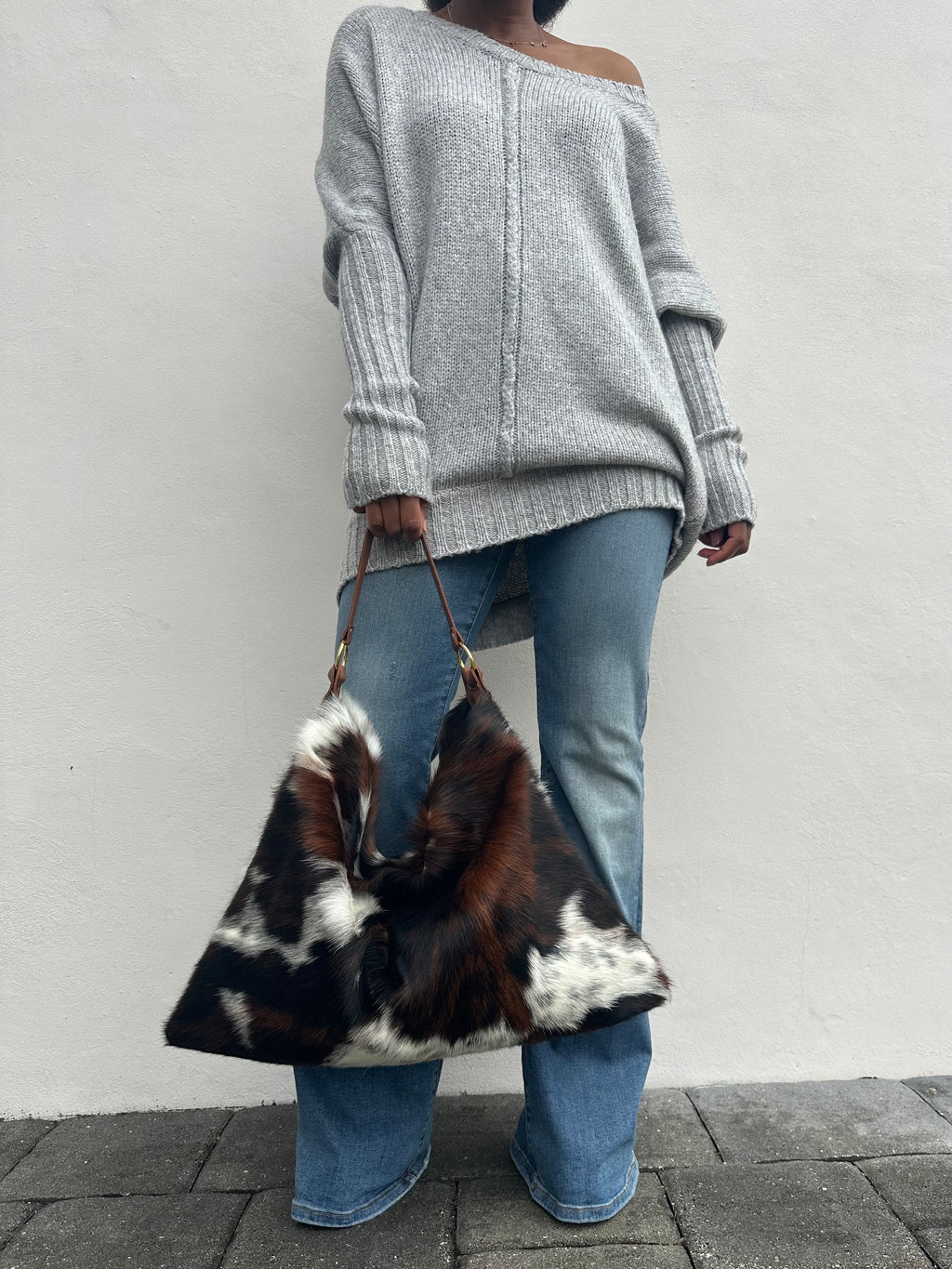 Delta Shoulder Bag - Tri-Color Cow Print