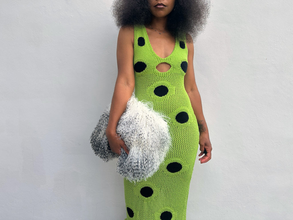 NEW! Fluffie Mongolian Fur Clutch - Black & Off White