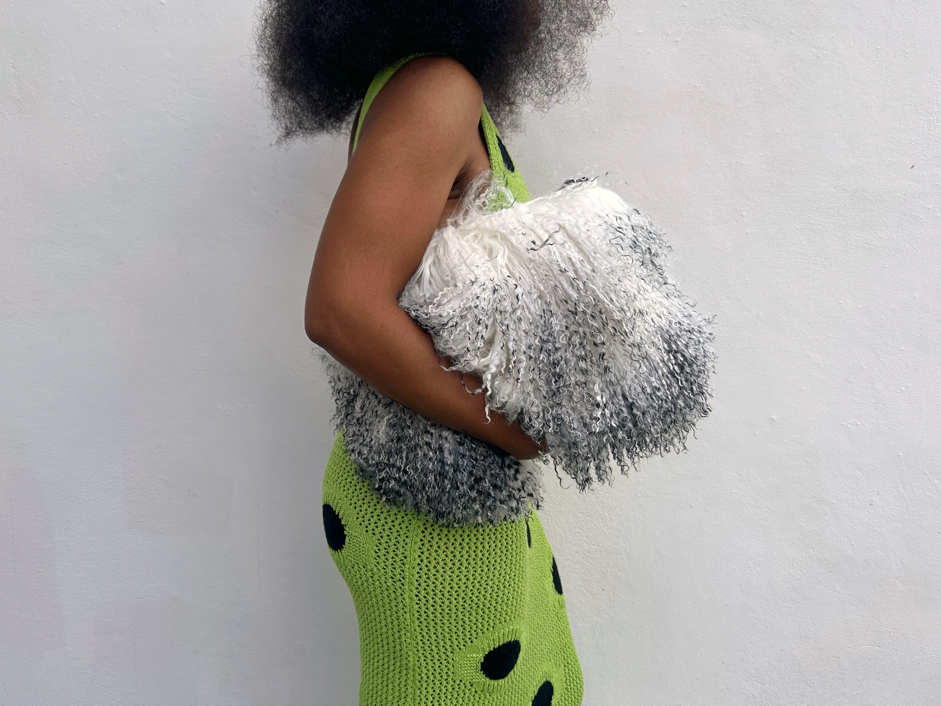 NEW! Fluffie Mongolian Fur Clutch - Black & Off White