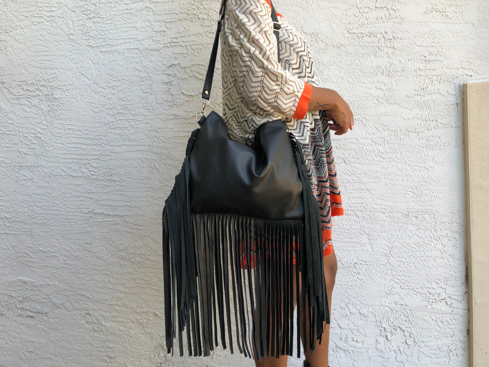 Large Fringe Crossbody Leather Bag - MORE COLORS