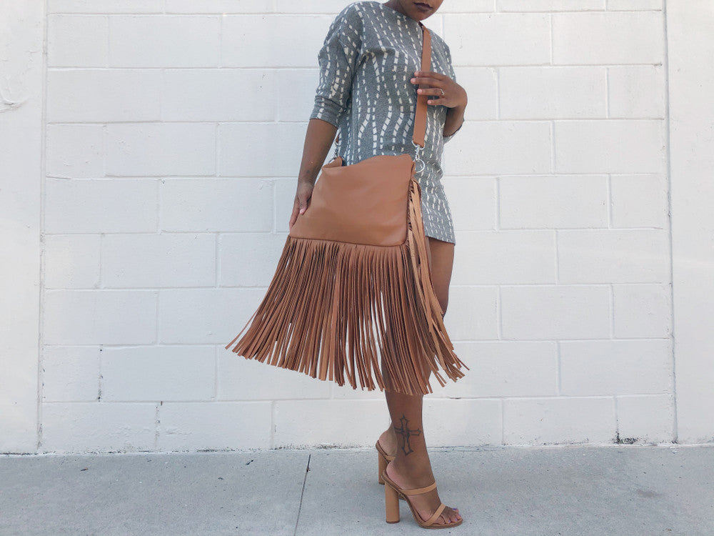 Large Fringe Crossbody Leather Bag - MORE COLORS