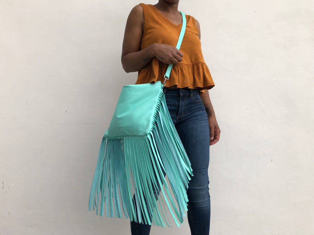 Large Fringe Crossbody Leather Bag - MORE COLORS