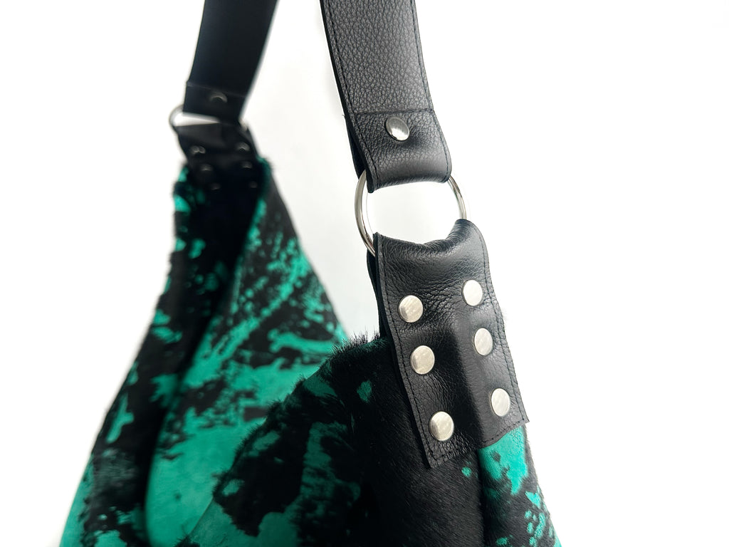 NEW! Delta Shoulder Bag - Green & Black Acid Wash Calf Hair