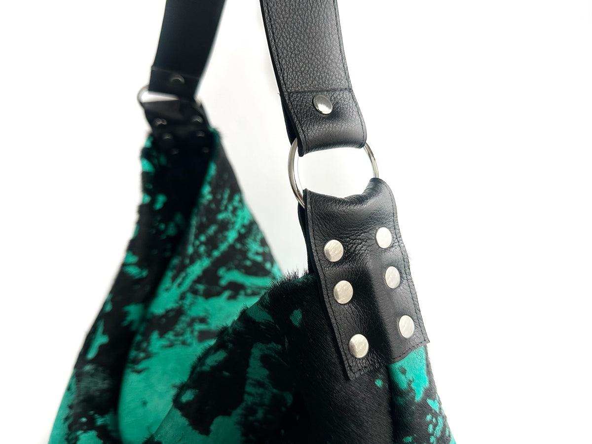 NEW! Delta Shoulder Bag - Green & Black Acid Wash Calf Hair