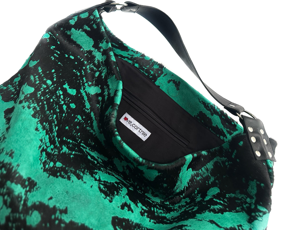 NEW! Delta Shoulder Bag - Green & Black Acid Wash Calf Hair