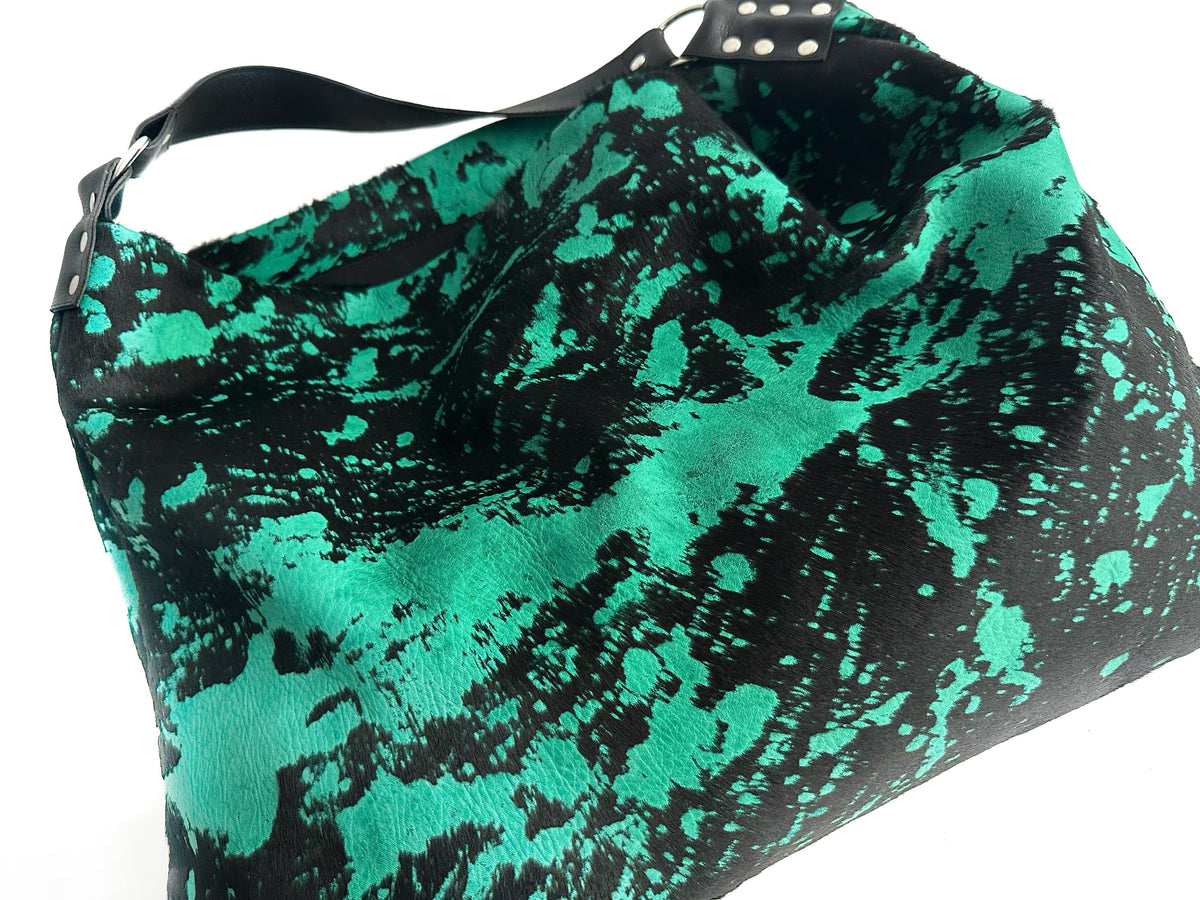 NEW! Delta Shoulder Bag - Green & Black Acid Wash Calf Hair