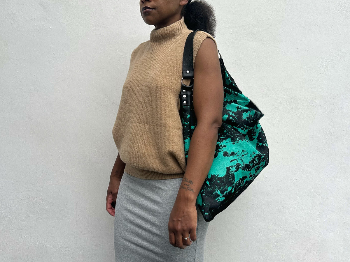 NEW! Delta Shoulder Bag - Green & Black Acid Wash Calf Hair
