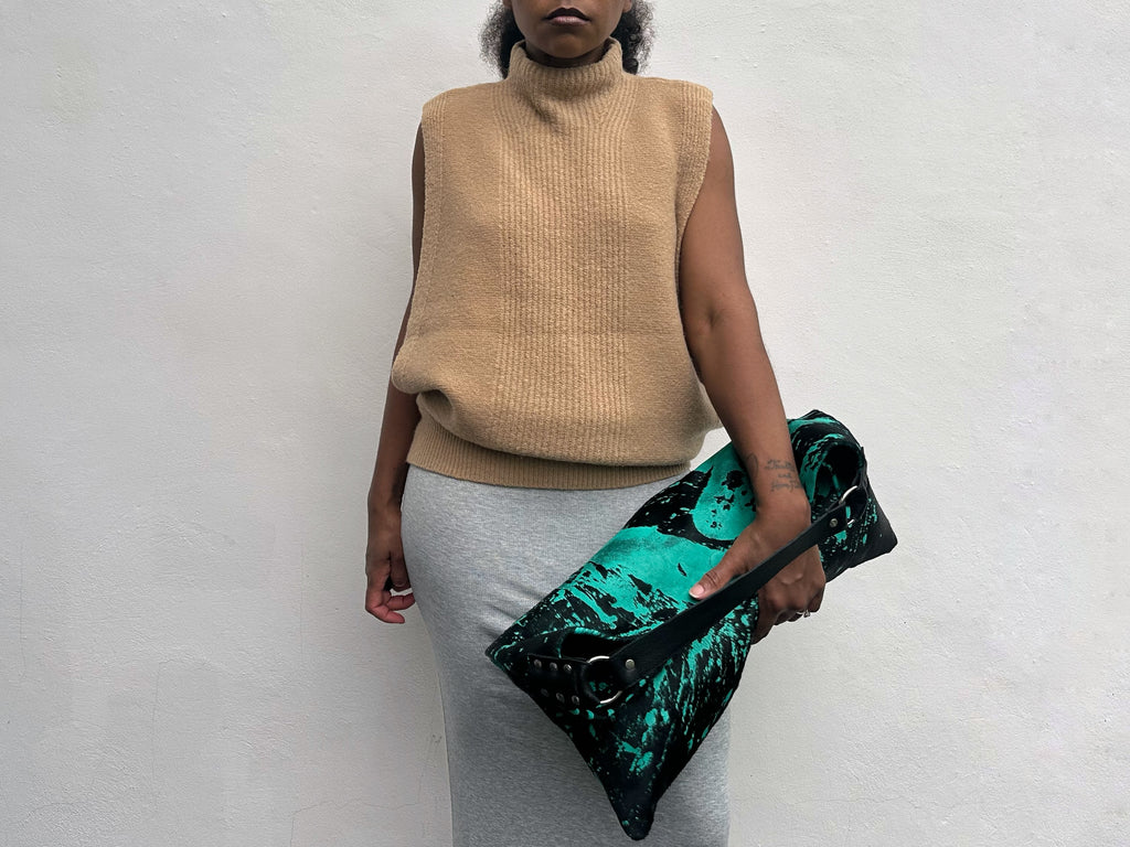 NEW! Delta Shoulder Bag - Green & Black Acid Wash Calf Hair