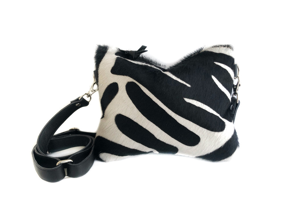 Large Convertible Crossbody Bag - Black & Off White Zebra