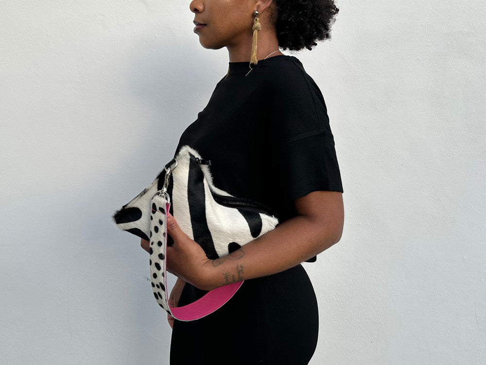 Large Convertible Crossbody Bag - Black & Off White Zebra