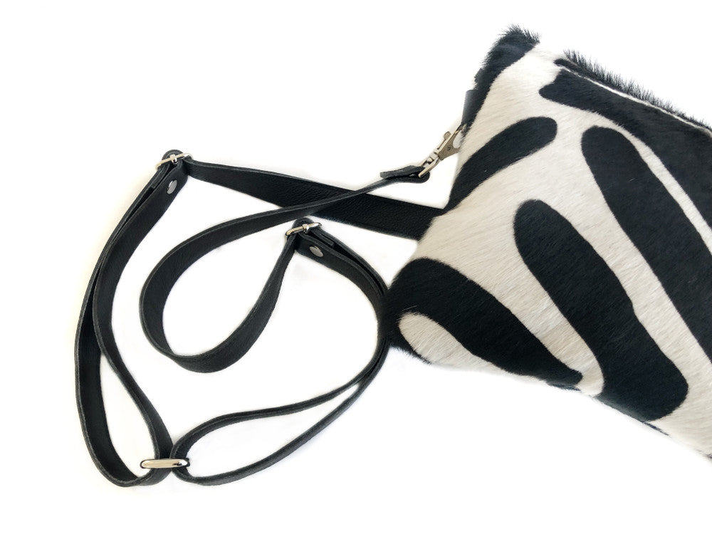 Large Convertible Crossbody Bag - Black & Off White Zebra