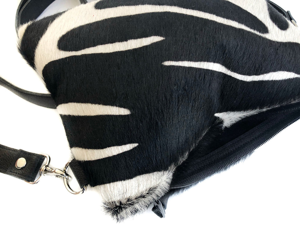 Large Convertible Crossbody Bag - Black & Off White Zebra