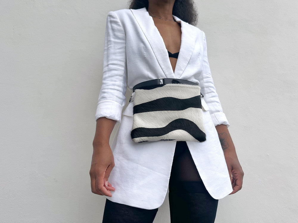 Large Convertible Crossbody Bag - Black & Off White Zebra