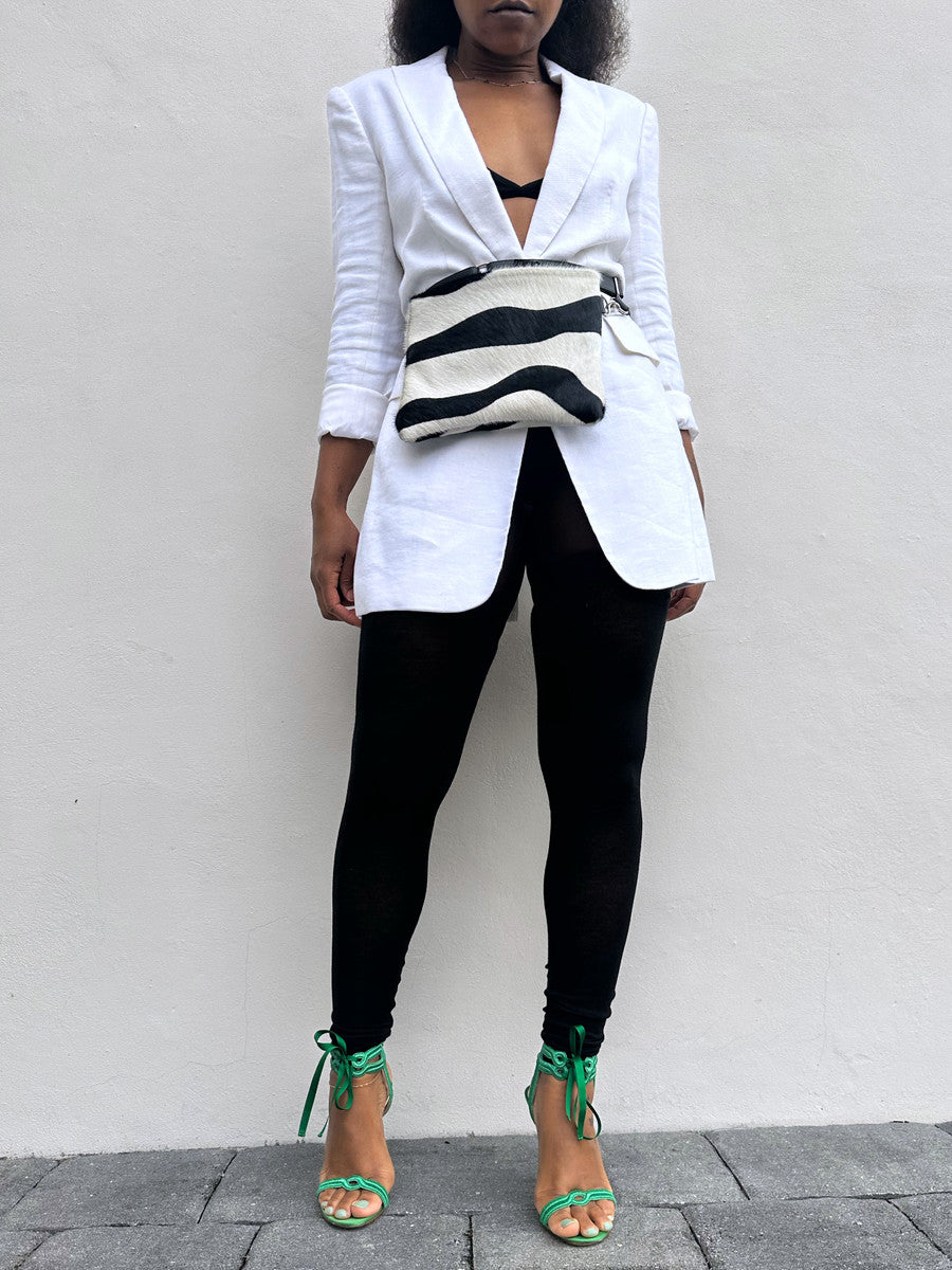 Large Convertible Crossbody Bag - Black & Off White Zebra