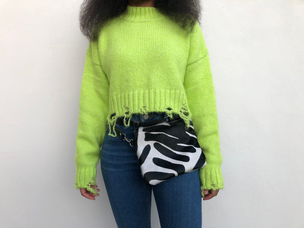 Large Convertible Crossbody Bag - Black & Off White Zebra