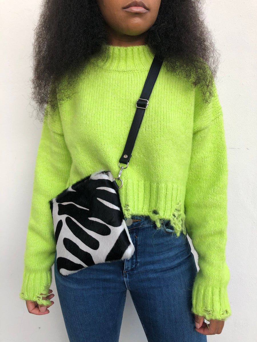 Large Convertible Crossbody Bag - Black & Off White Zebra