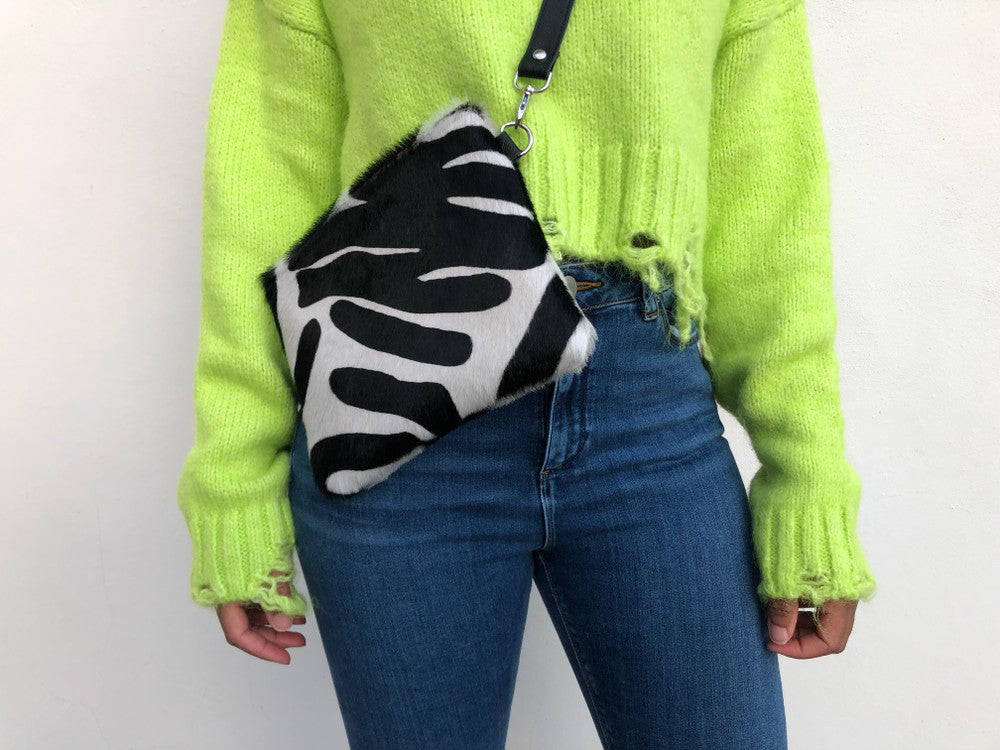 Large Convertible Crossbody Bag - Black & Off White Zebra