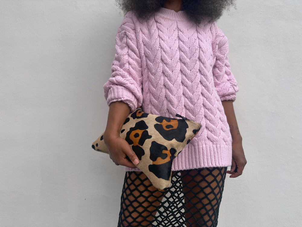 Large Scale Leopard Calf Hair Clutch