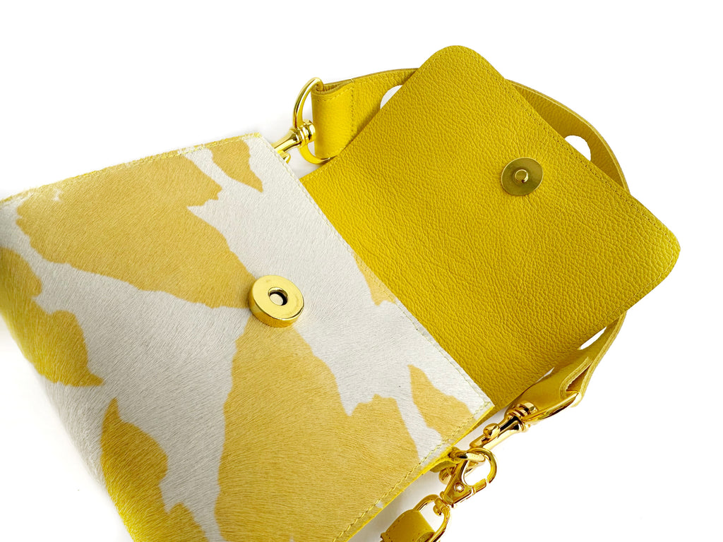 NEW! Mini Snap Crossbody - Yellow Cow Print Calf Hair
