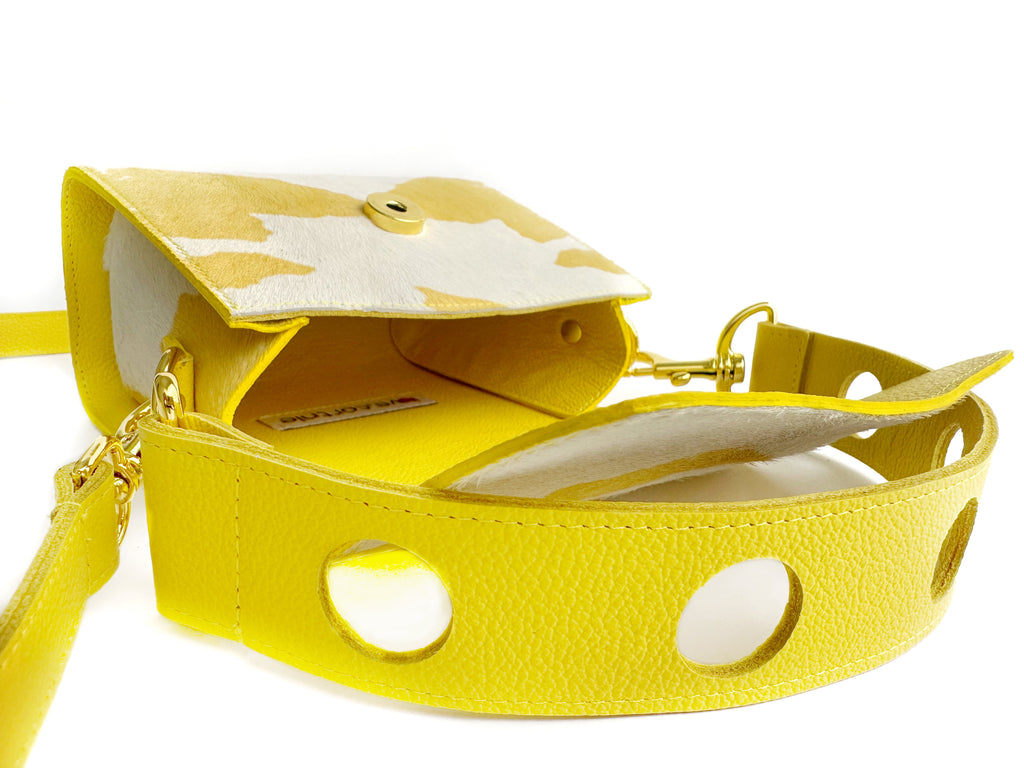 NEW! Mini Snap Crossbody - Yellow Cow Print Calf Hair