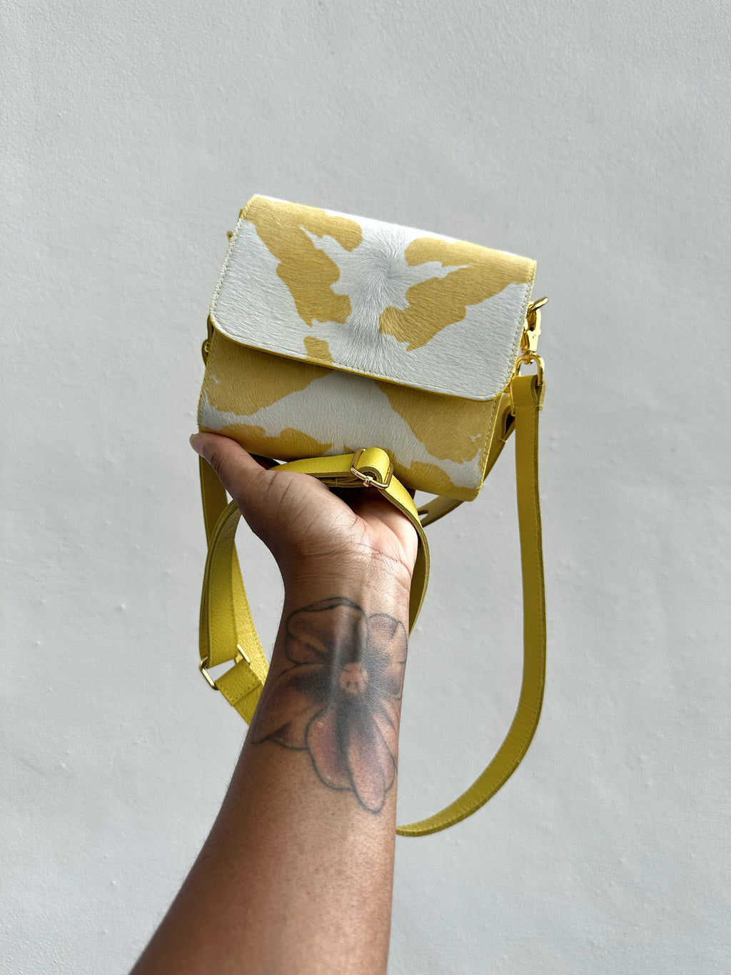 NEW! Mini Snap Crossbody - Yellow Cow Print Calf Hair
