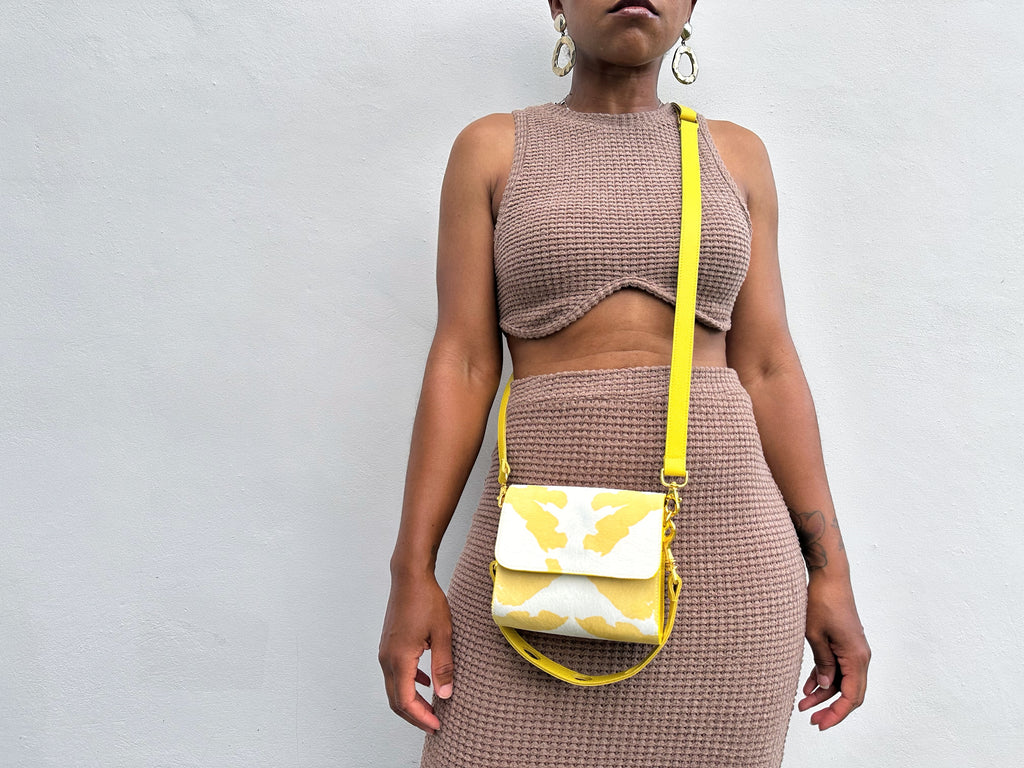 NEW! Mini Snap Crossbody - Yellow Cow Print Calf Hair