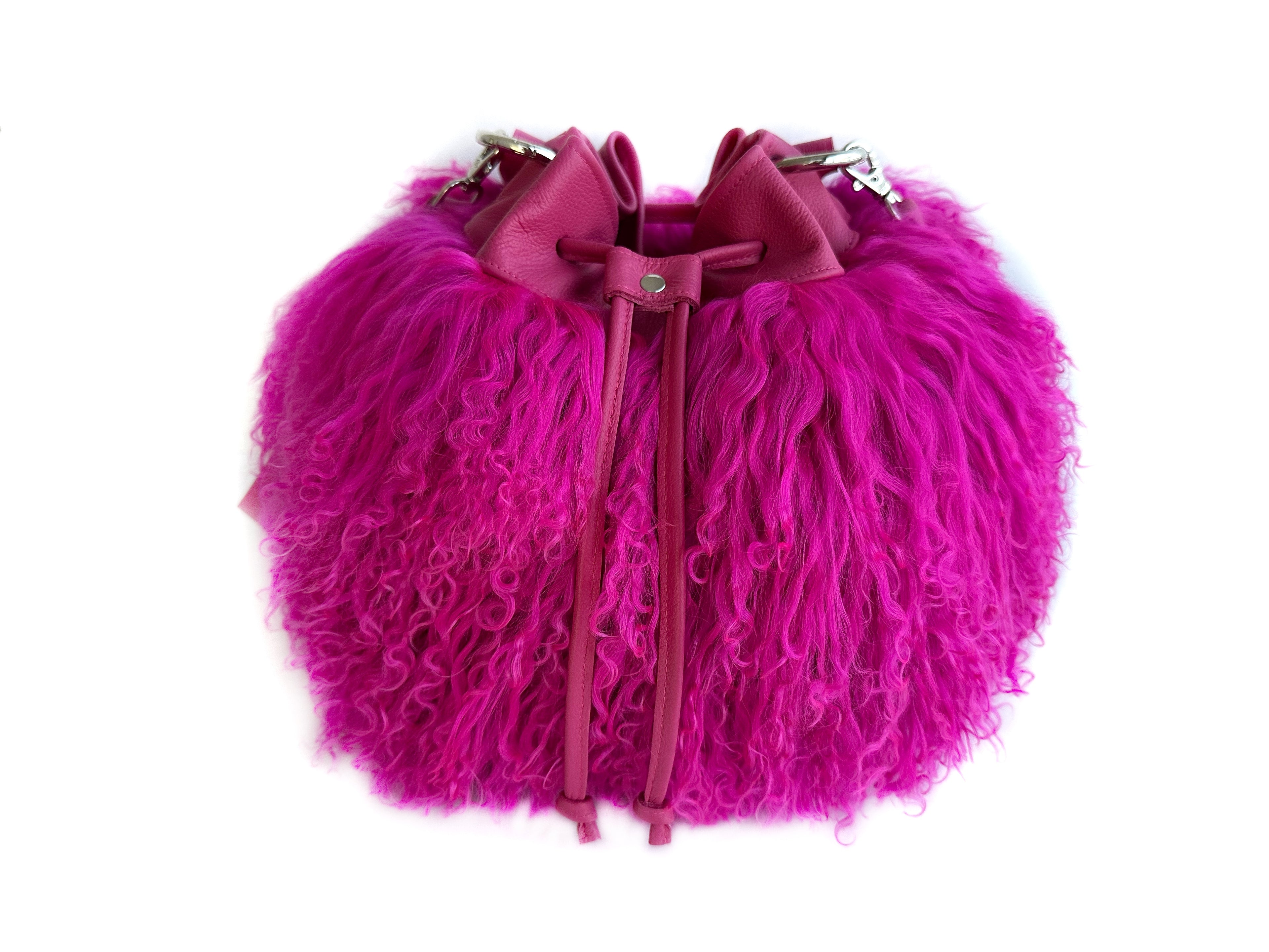 RESTOCKED! Mongo Leather Bucket Bag - Fuchsia Pink