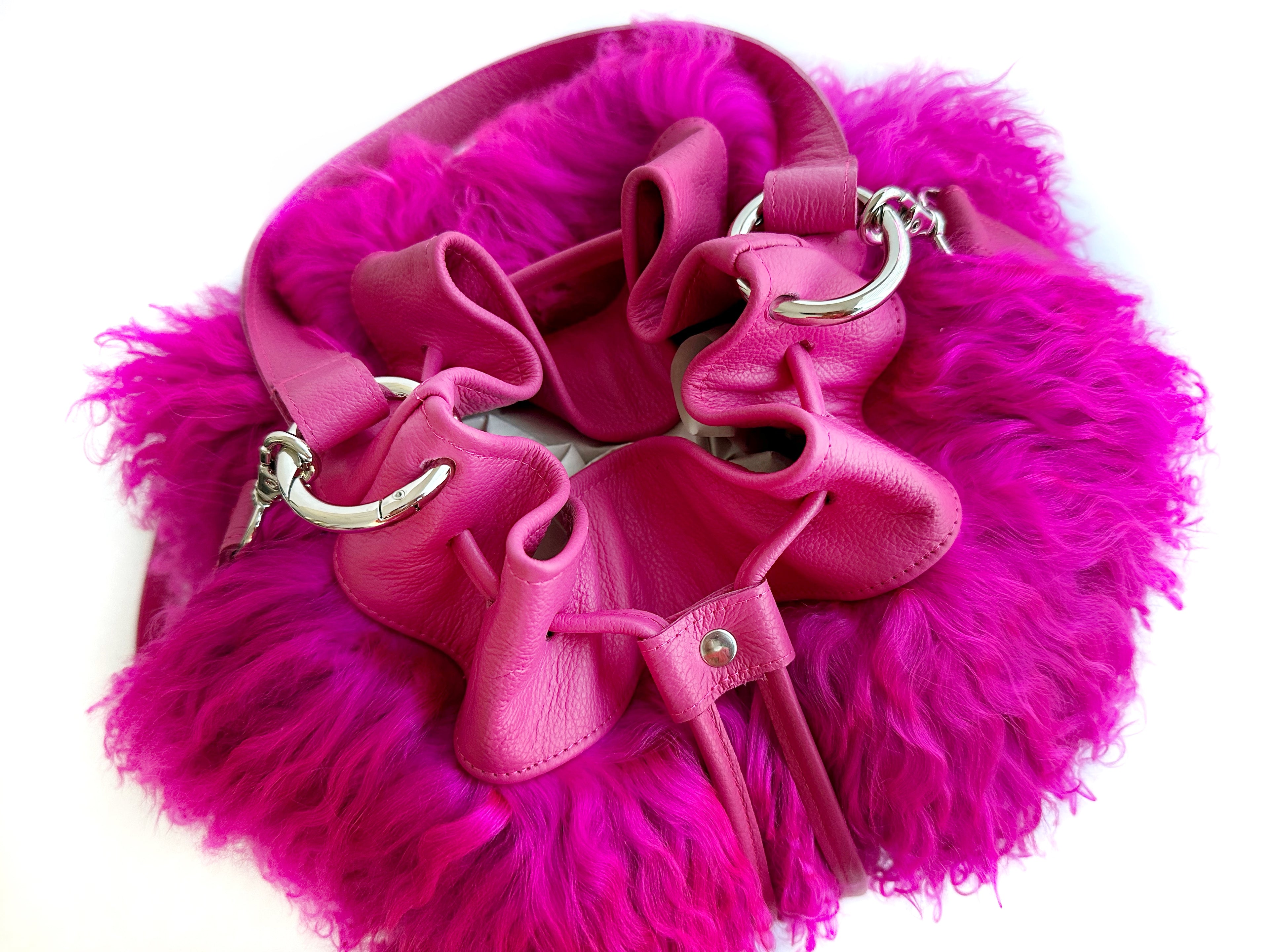RESTOCKED! Mongo Leather Bucket Bag - Fuchsia Pink