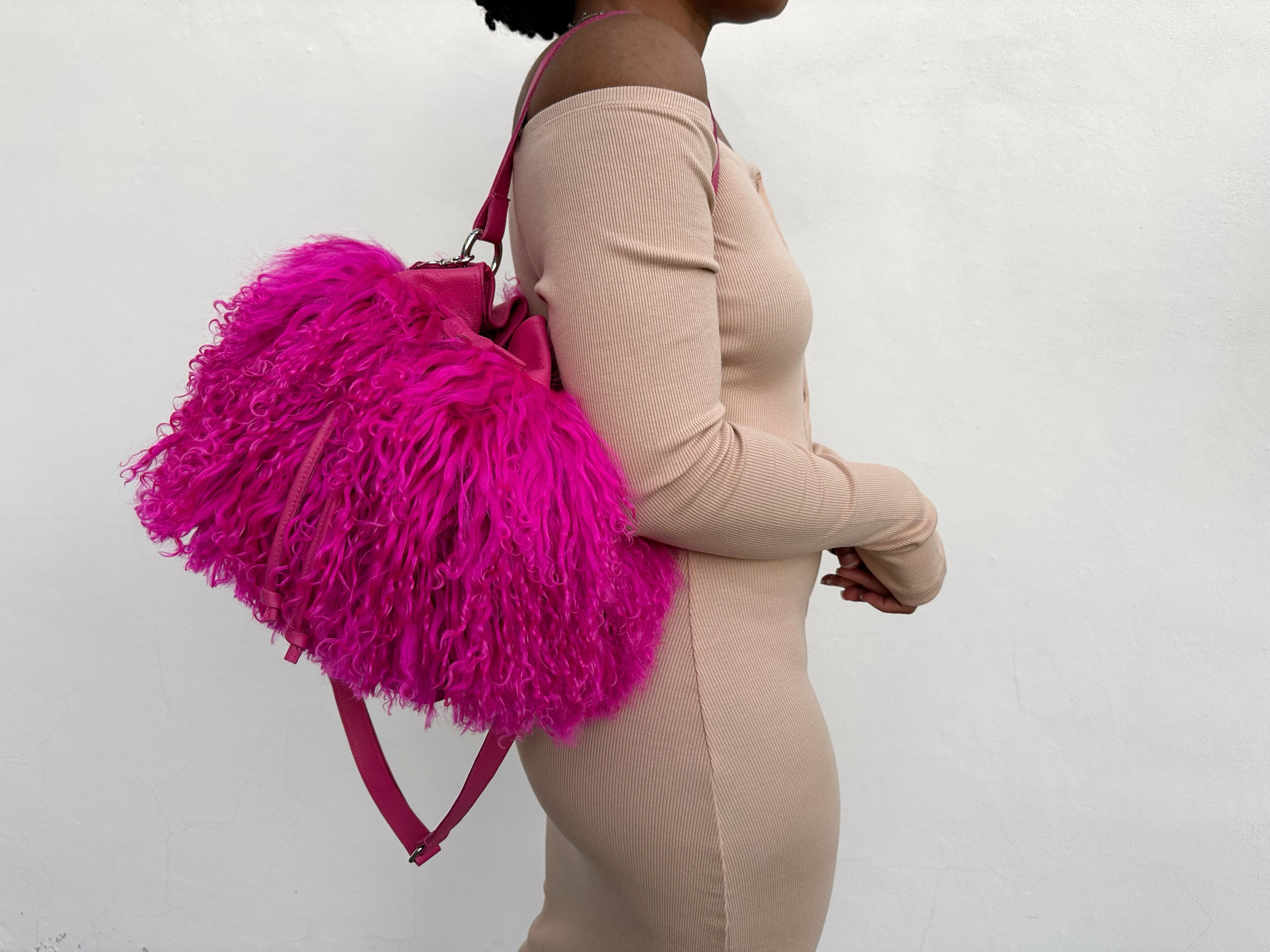 RESTOCKED! Mongo Leather Bucket Bag - Fuchsia Pink