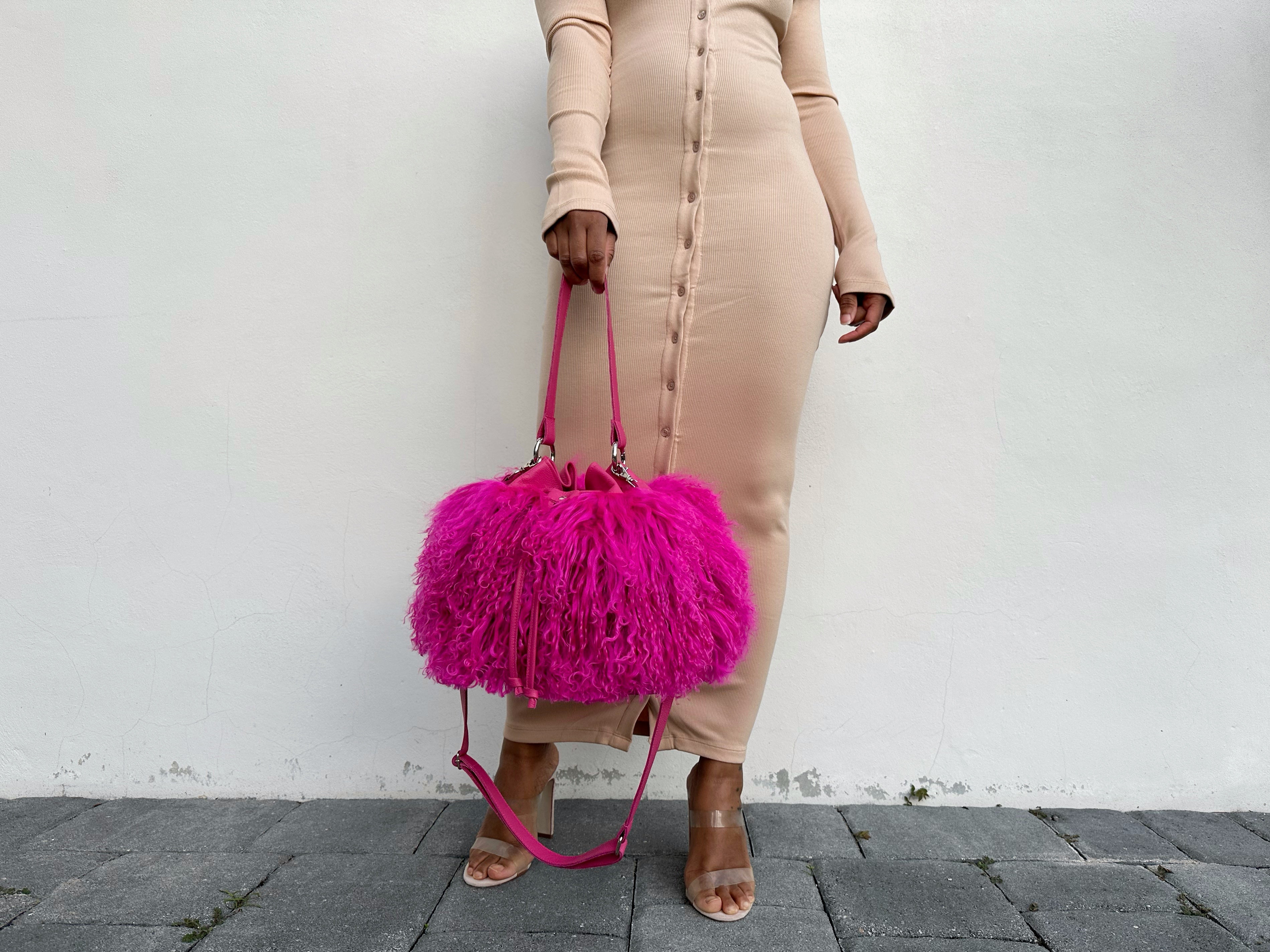 RESTOCKED! Mongo Leather Bucket Bag - Fuchsia Pink