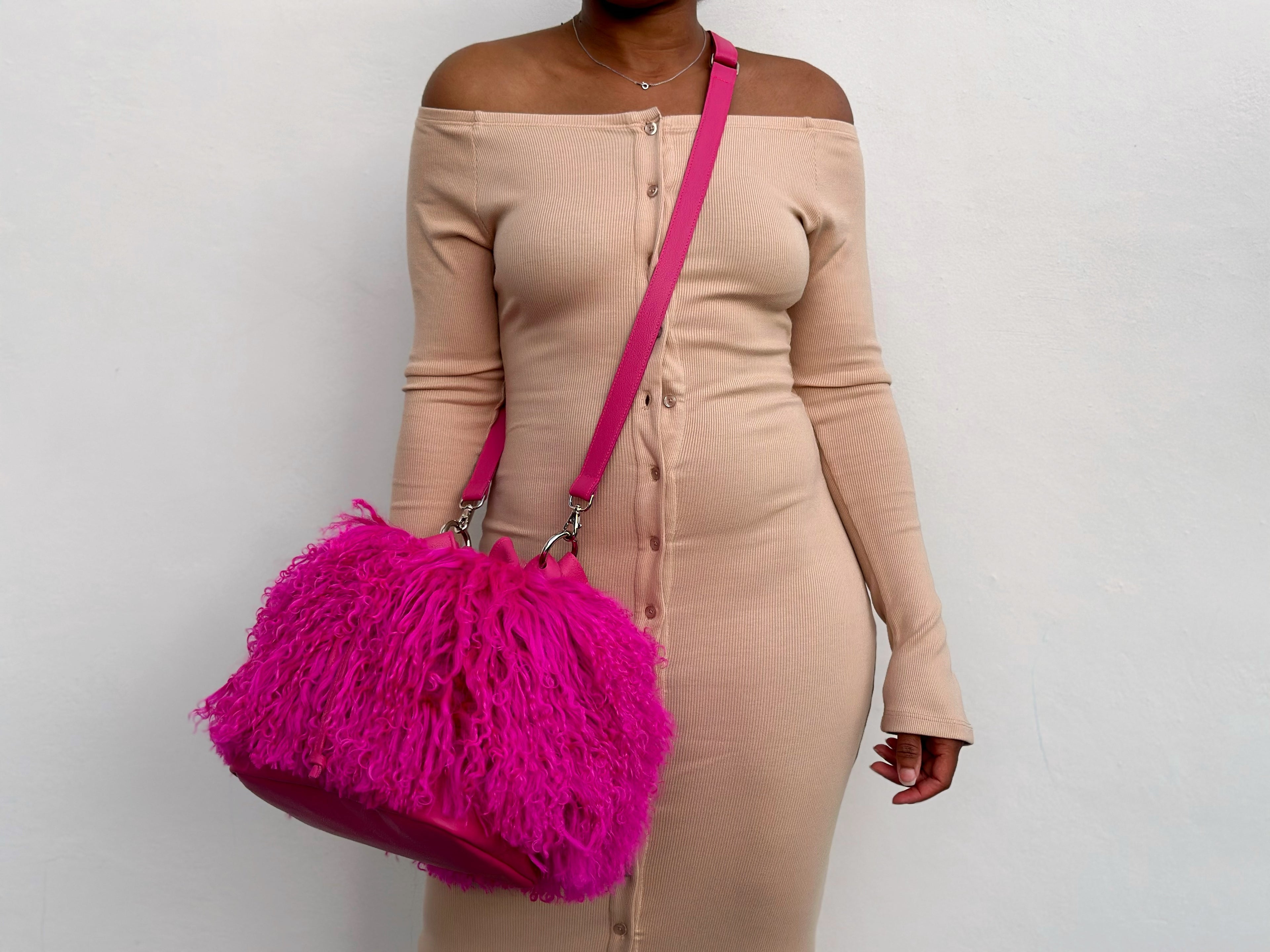 RESTOCKED! Mongo Leather Bucket Bag - Fuchsia Pink