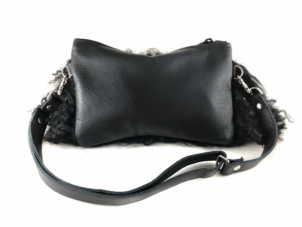 Pom Pom Mongolian Fur & Leather Waist Bag - Black