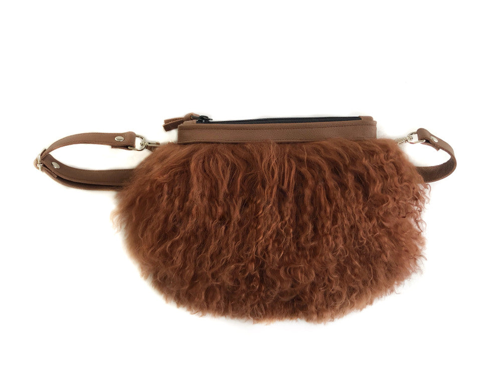 Pom Pom Mongolian Fur & Leather Waist Bag - Brown