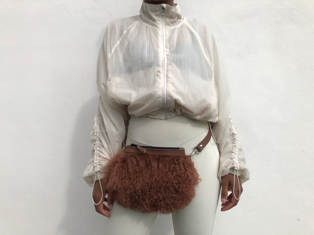 Pom Pom Mongolian Fur & Leather Waist Bag - Brown