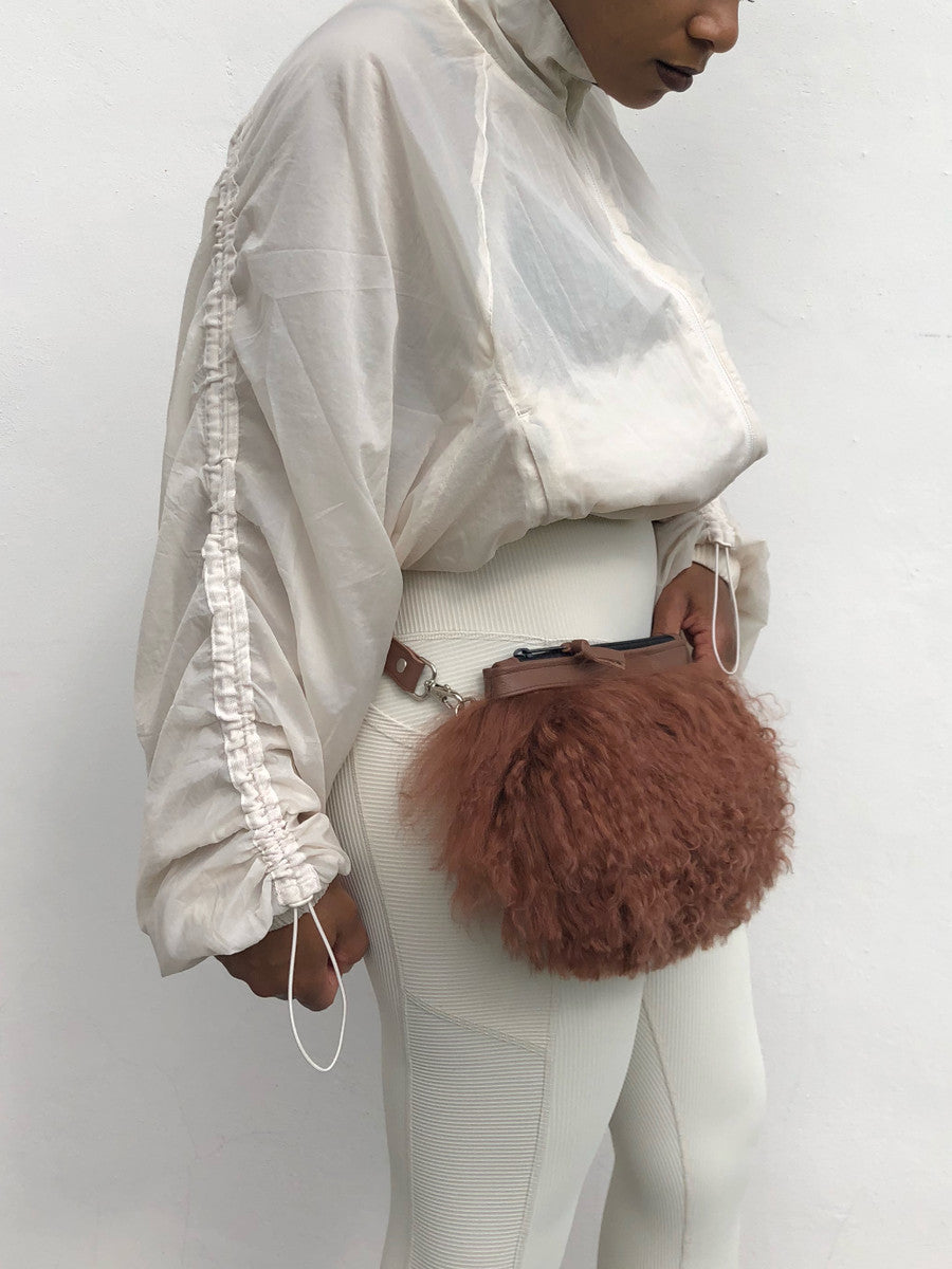 Pom Pom Mongolian Fur & Leather Waist Bag - Brown