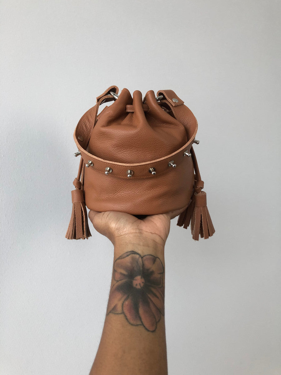 Queendom Studded Leather Mini Bucket Bag - MORE COLORS