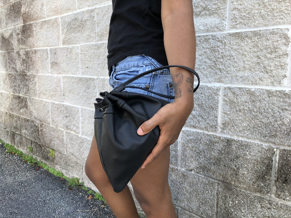 Three Points Drawstring Mini Leather Bag - MORE COLORS