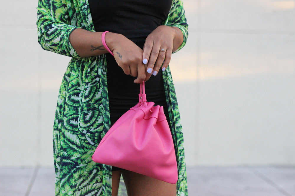 Three Points Drawstring Mini Leather Bag - MORE COLORS