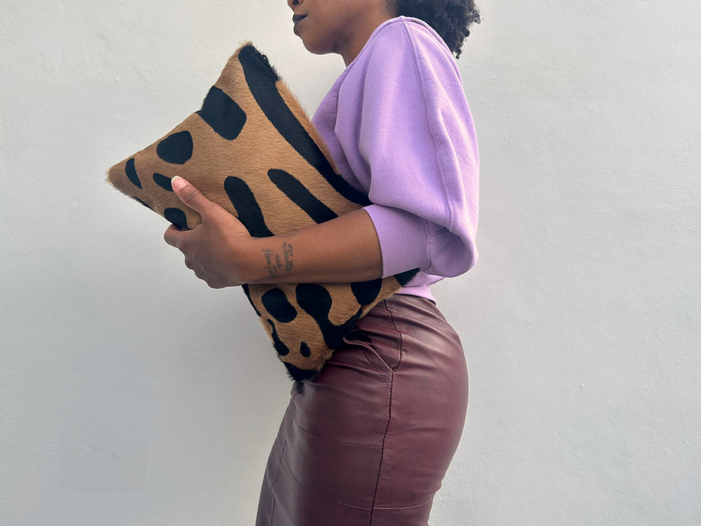 NEW! Zip Top Calf Hair Clutch - Jaguar I